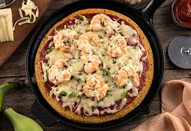 Masa para pizza delgada con camarones